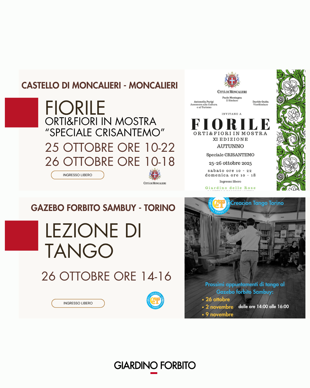 25-26 ottobre Fiorile Orti&Fiori in mostra a Moncalieri & Tango al Gazebo